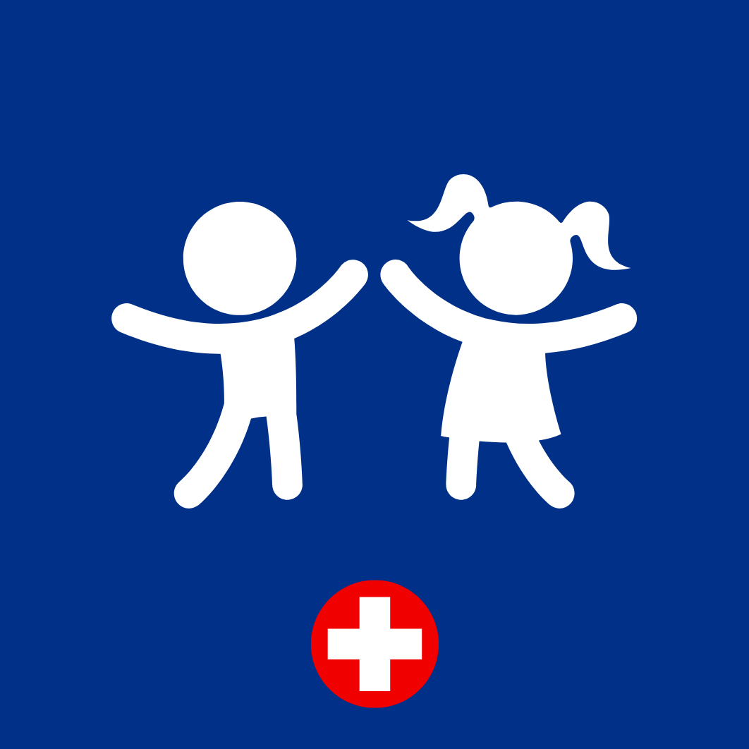 Icon Showing Young Girl and Boy and Red Circle With White Cross