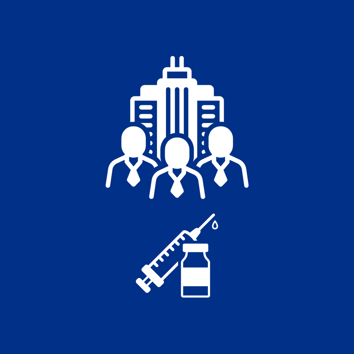 Outline of Workplace, Employees and Vaccine Bottle and Needle