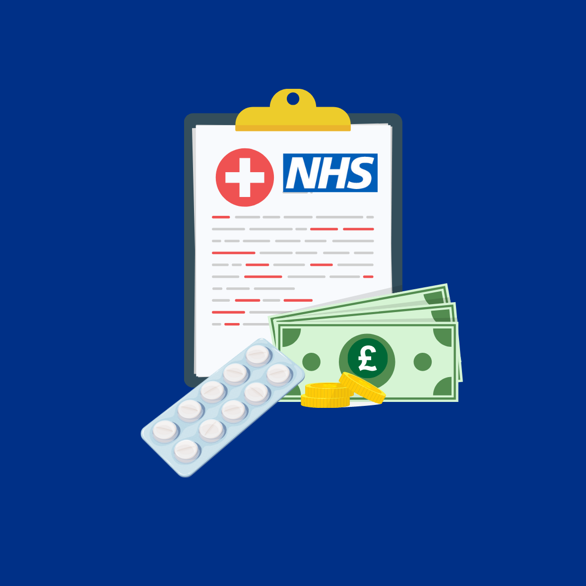 Image of NHS Prescription, Money and Paracetamol Tablets