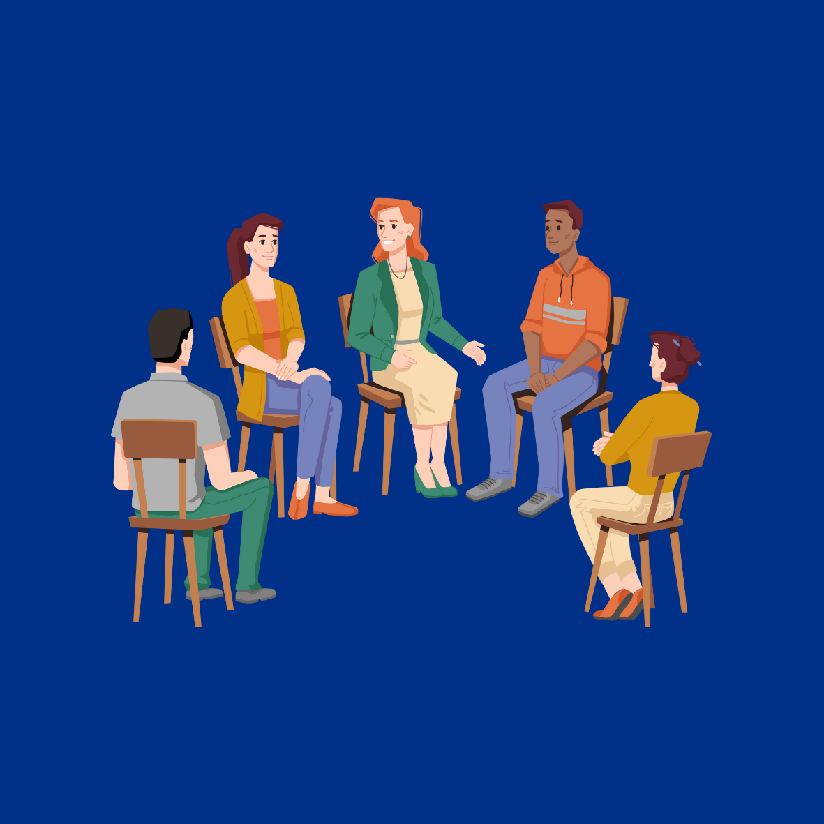 Picture of a Group of People Sat on Chairs Talking