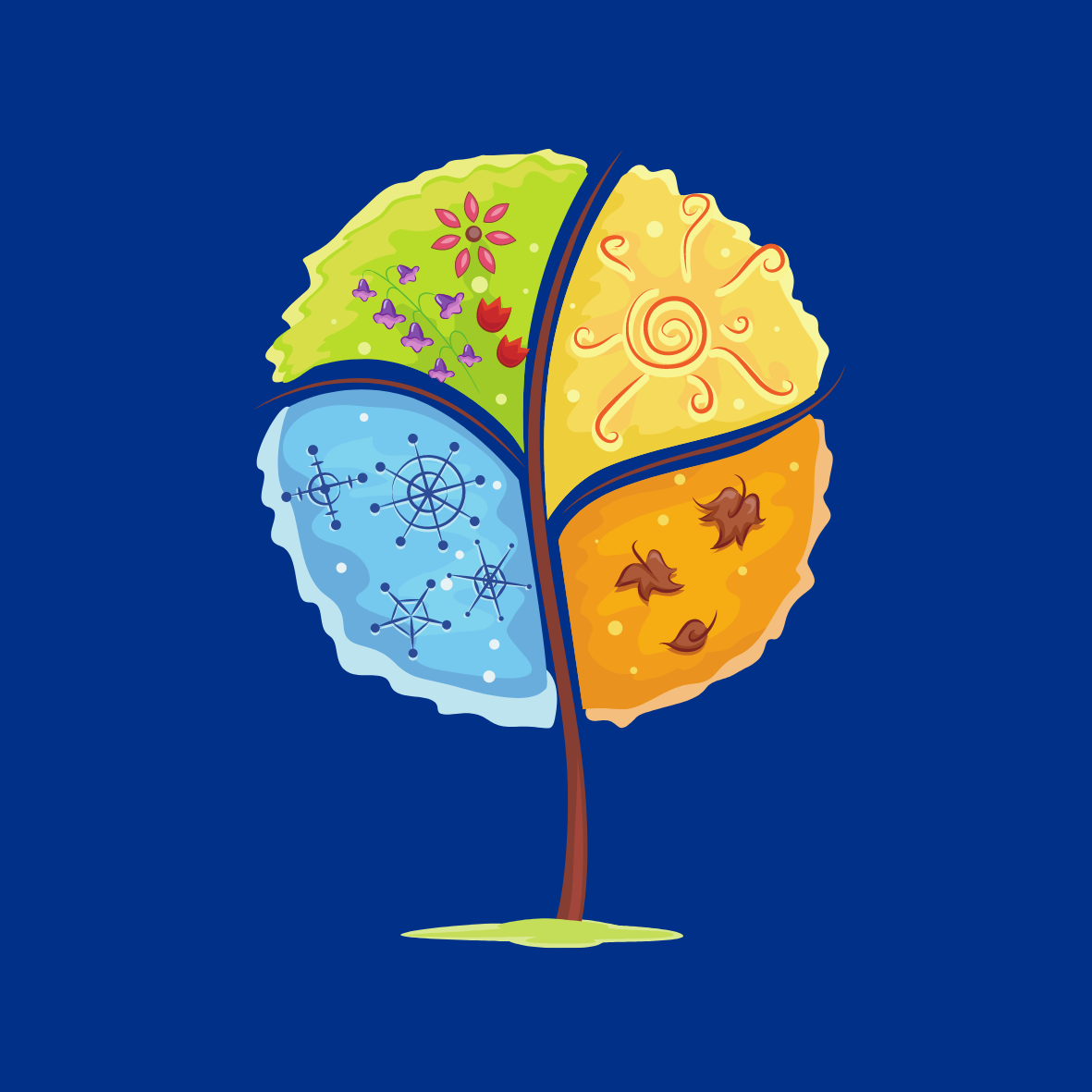 Image of a Tree Segmented into Four Pieces Depicting the Four Seasons
